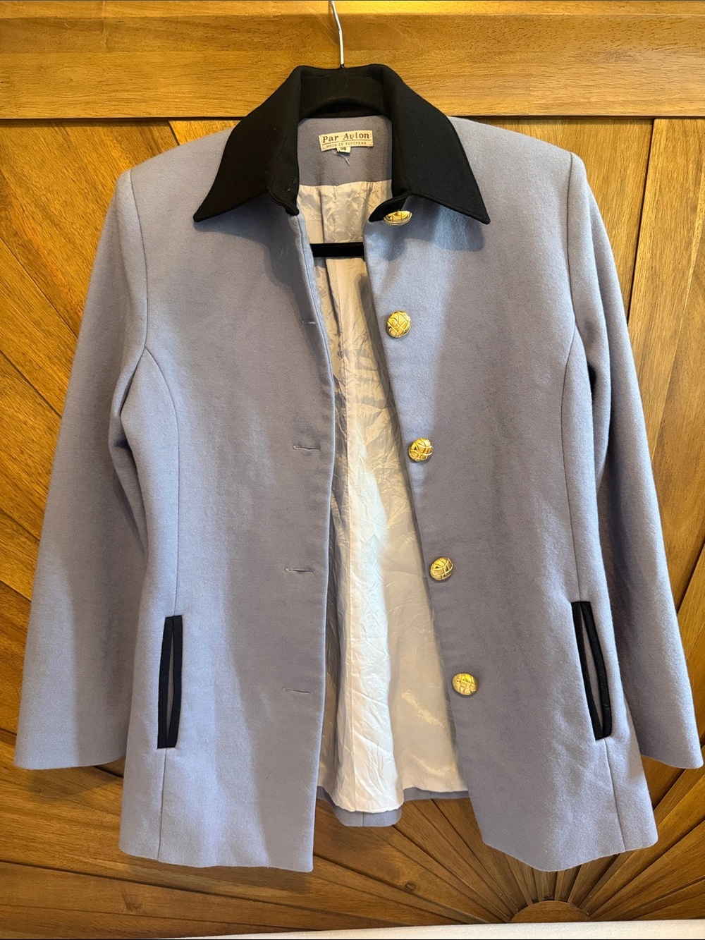 Vintage Lavender Wool Blend Jacket with Black Collar
